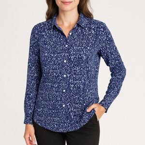 J McLaughlin Women's Blue Print Long Sleeve Button Down Shirt Size S Cotton